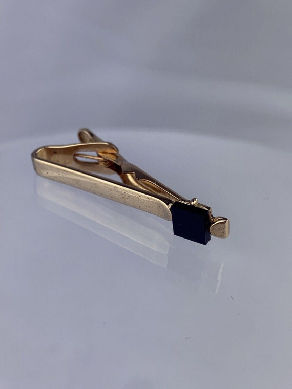 Simple Black Obsidian Glass Gold Plated Tie Clip … - image 5