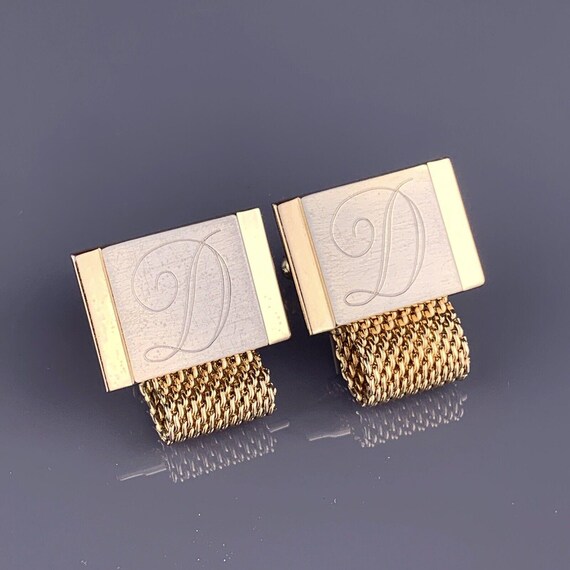 D Initial Cursive Font Cufflinks Wrap Around Gold… - image 1