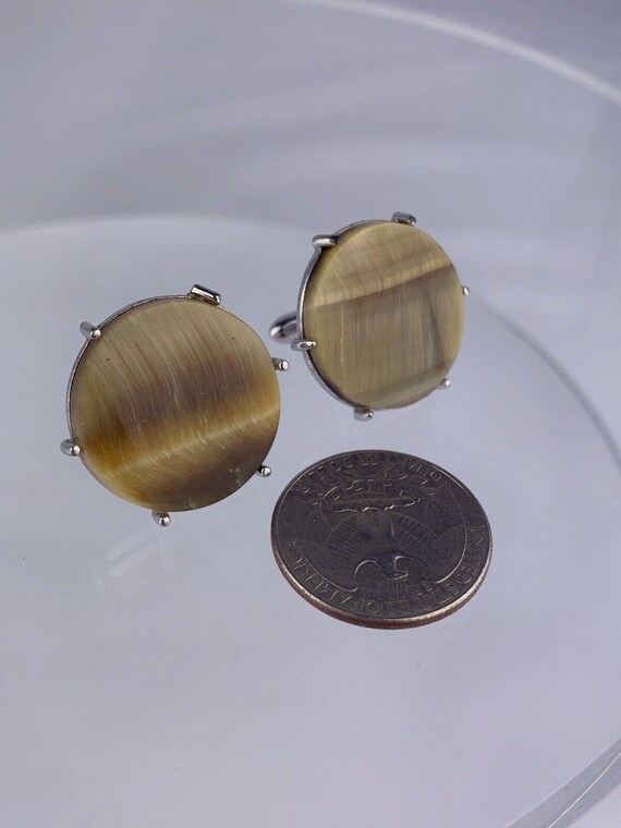 Cats Tigers Eye Silver Tone Cufflinks Light Brown… - image 7