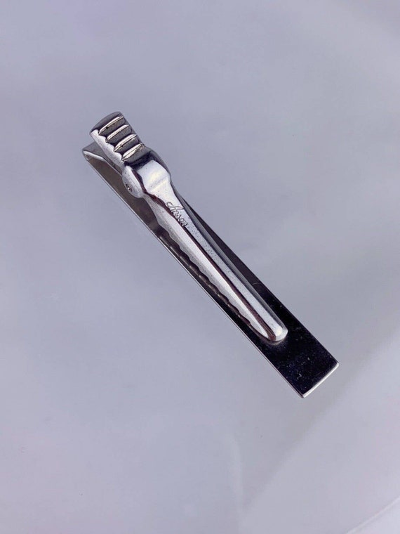 Flower Vine Silver Tone Tie Clip Bar Carved Anson… - image 8