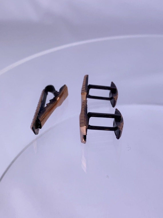 Modernist Bars Copper Cufflinks Tie Clip Bar Trap… - image 4