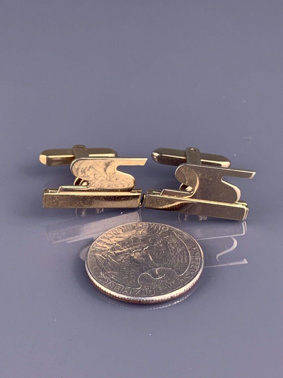 S Initial Block Font Cufflinks Gold Tone Monogram… - image 5
