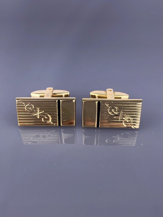 Scroll Star Burst Gold Plated Cufflinks Rectangle… - image 6