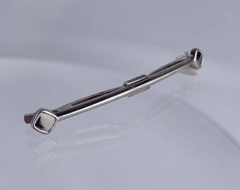 Diamond Ends Silver Tone Tie Collar Bar Formal Simple Modern Vintage