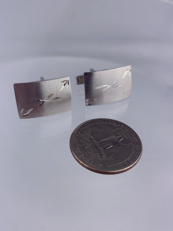 Simple Etched Sterling Silver Cufflinks Curved Fa… - image 7