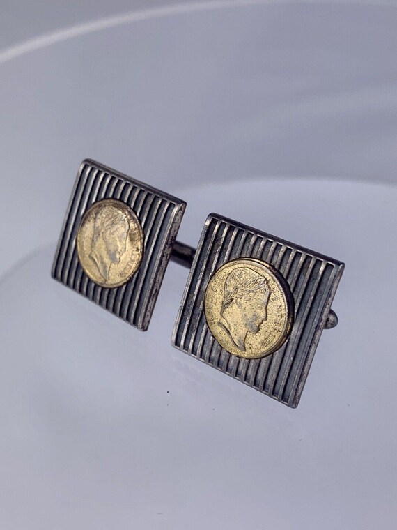 Napoleon Empereur Replica Coin Cufflinks Silver P… - image 5