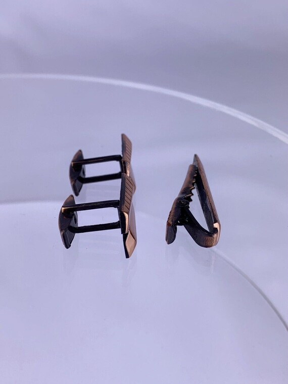 Modernist Bars Copper Cufflinks Tie Clip Bar Trap… - image 2
