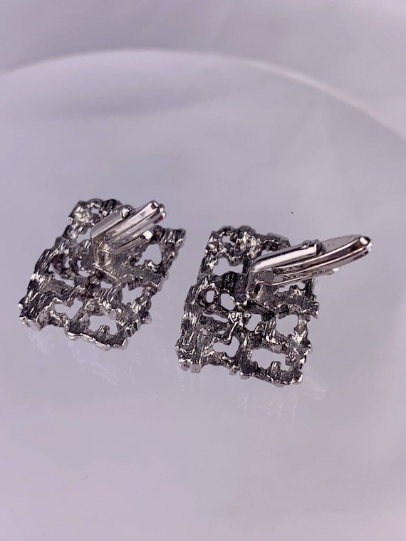 Brutalist Interlocking Squares Cufflinks Silver T… - image 9