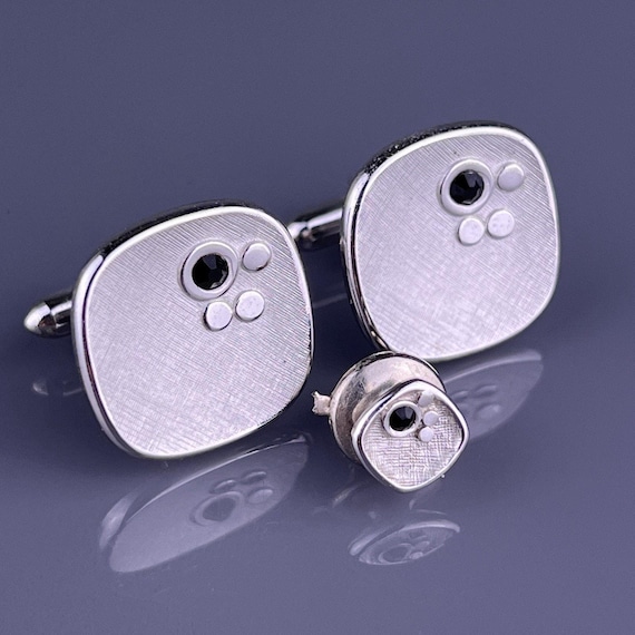 Boutons De Manchette Vintage Swank - Style Moderniste Carré - Finition Silver Tone