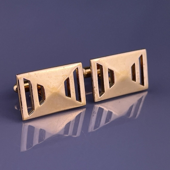 Simple Rectangle Cufflinks Gold Plated Polished F… - image 1