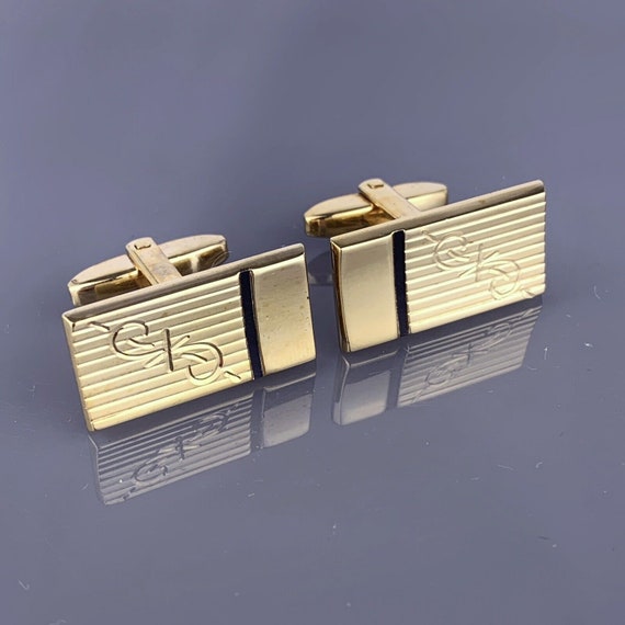 Scroll Star Burst Gold Plated Cufflinks Rectangle… - image 1