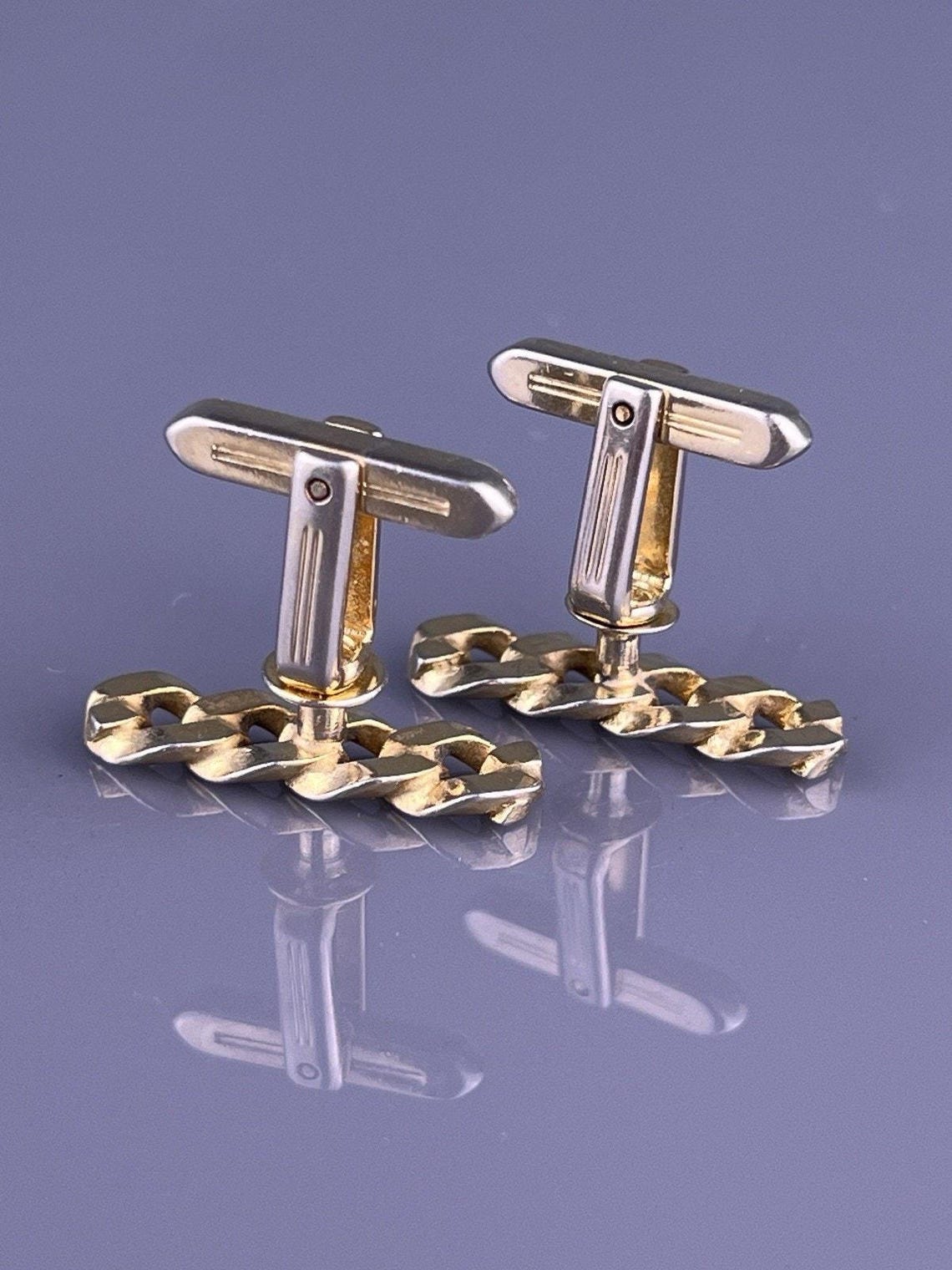 Interlocking Chain Cufflinks Gold Tone Curb Cuban Flat Style Hickok ...