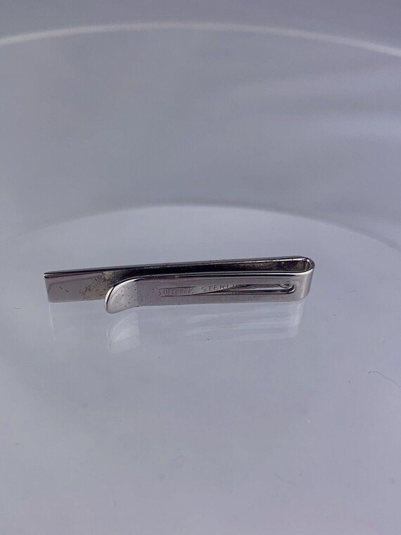 Atomic Sterling Silver Tie Clip Bar Rhinestone Mi… - image 3