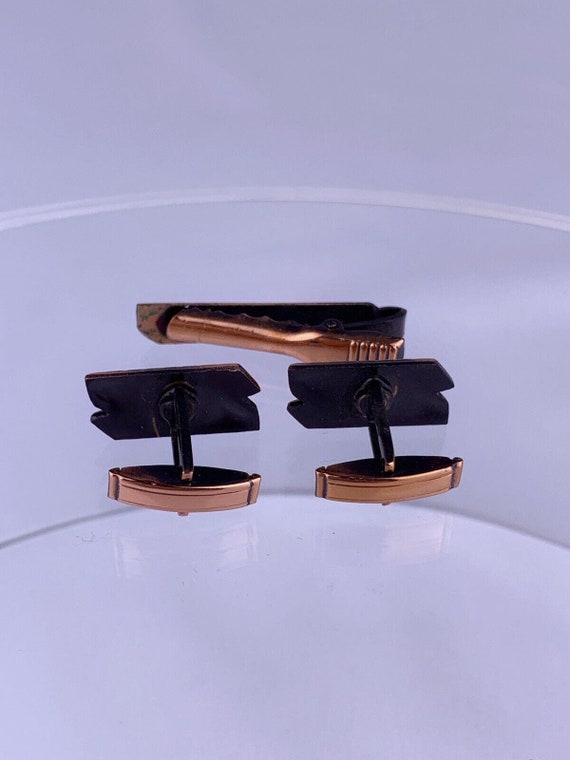 Modernist Bars Copper Cufflinks Tie Clip Bar Trap… - image 3