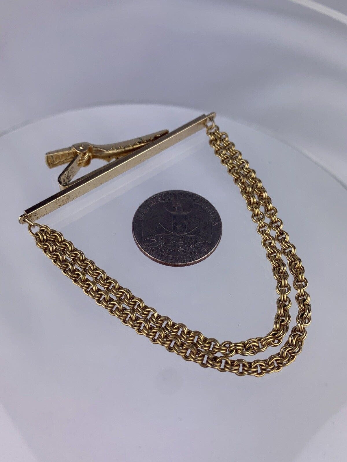 Pince à Cravate Ancienne Avec Chaînette Maille Forçat - Plaqué Or, Vintage