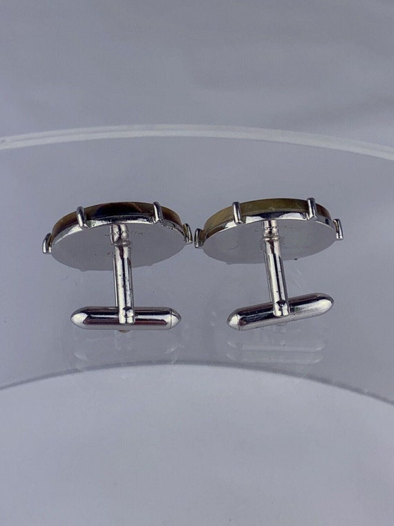 Cats Tigers Eye Silver Tone Cufflinks Light Brown… - image 3