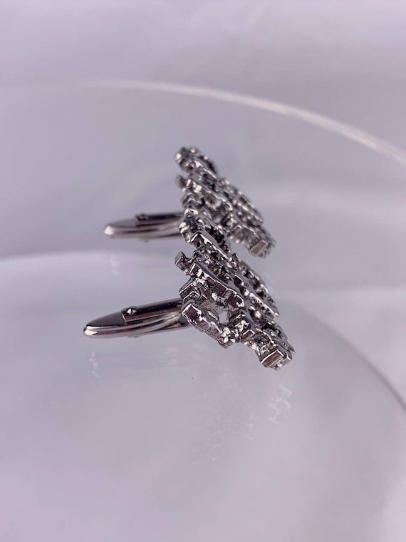 Brutalist Interlocking Squares Cufflinks Silver T… - image 2