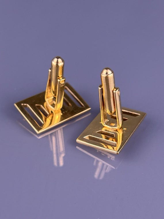 Simple Rectangle Cufflinks Gold Plated Polished F… - image 6