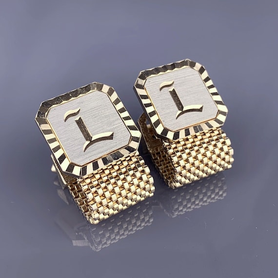 L Initial Gold Plated Cufflinks Chain Wrap Old Eng