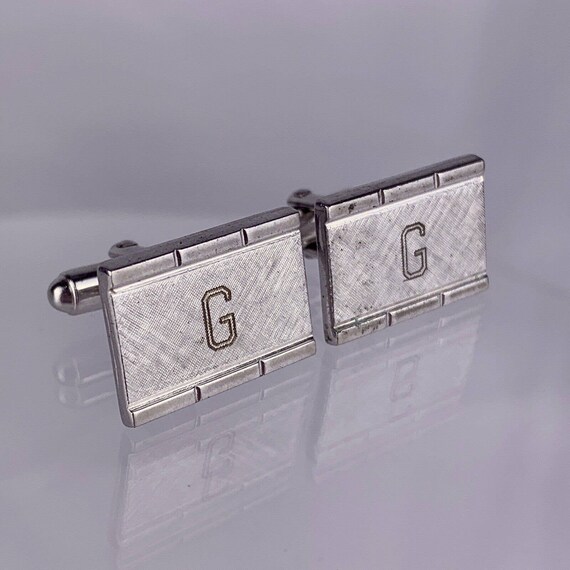 G Initial Monogram Cufflinks Block Letter Silver … - image 1
