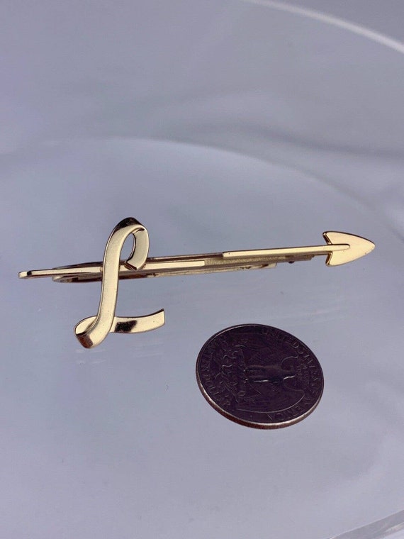 L Initial Gold Tone Tie Clip Bar Arrow Wide Hicko… - image 2