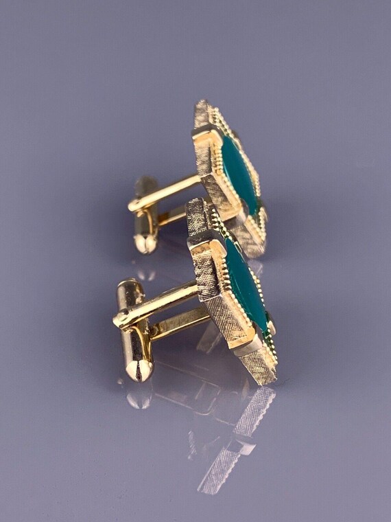 グリーン ジェイド ネフライト ストーン カフスボタン ゴールド メッキ