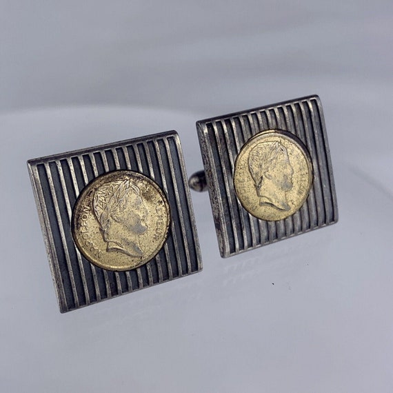 Napoleon Empereur Replica Coin Cufflinks Silver P… - image 1