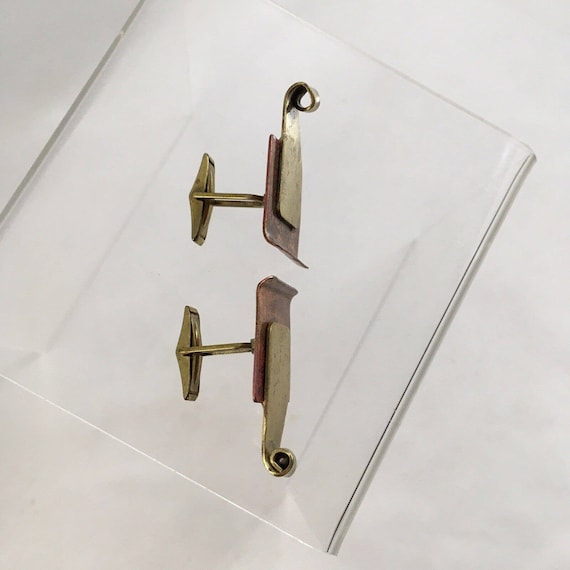 Copper Gold Modernist Abstract Cufflinks Square S… - image 5