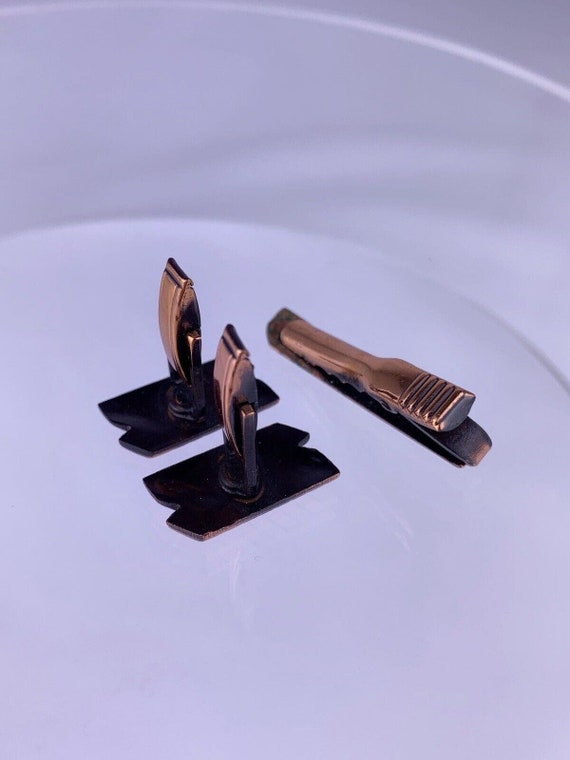 Modernist Bars Copper Cufflinks Tie Clip Bar Trap… - image 8