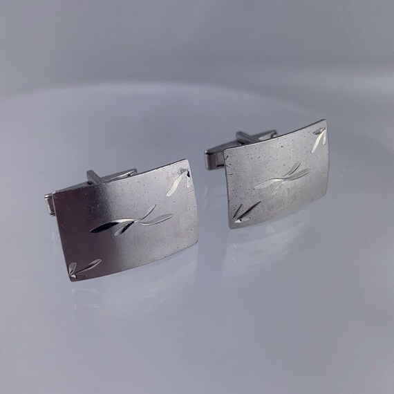 Simple Etched Sterling Silver Cufflinks Curved Fa… - image 1