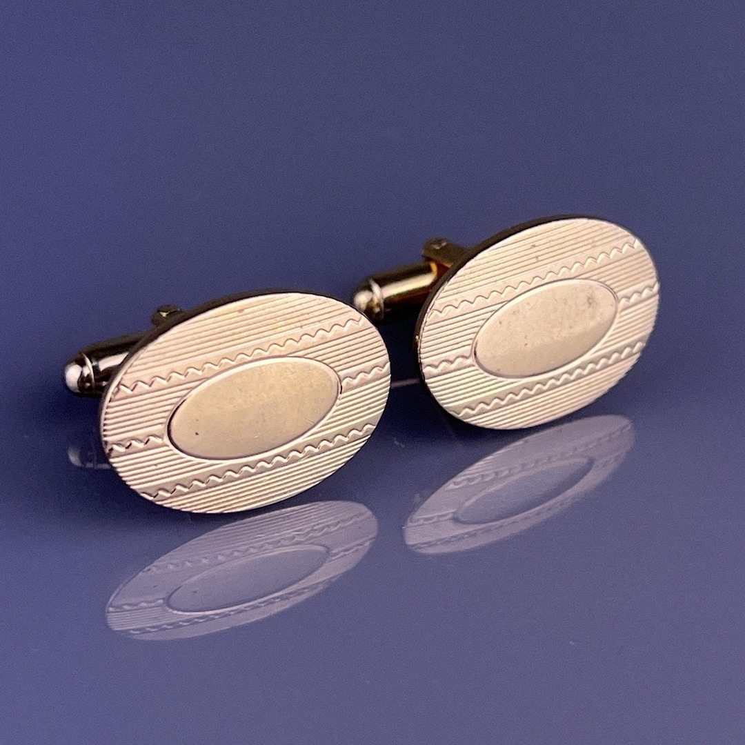 Oval Lines Gold Plated Cufflinks Zigzags Formal Anson Vintage - Etsy