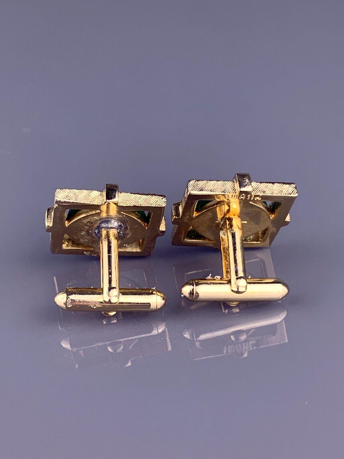 グリーン ジェイド ネフライト ストーン カフスボタン ゴールド メッキ