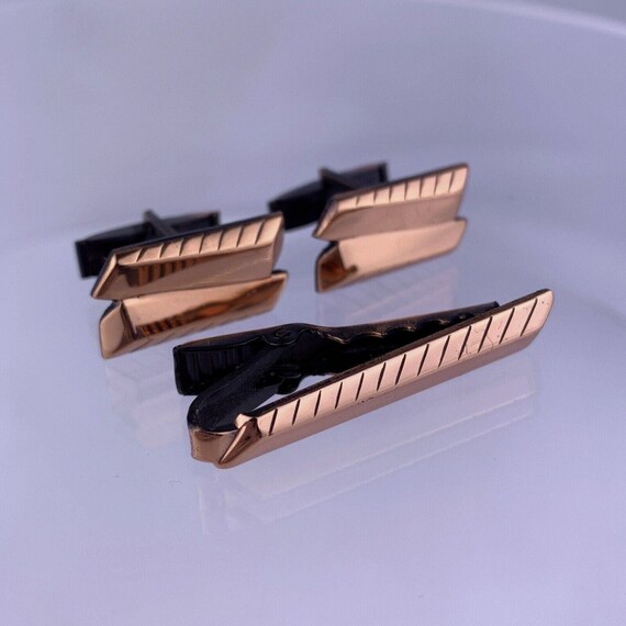Modernist Bars Copper Cufflinks Tie Clip Bar Trap… - image 1