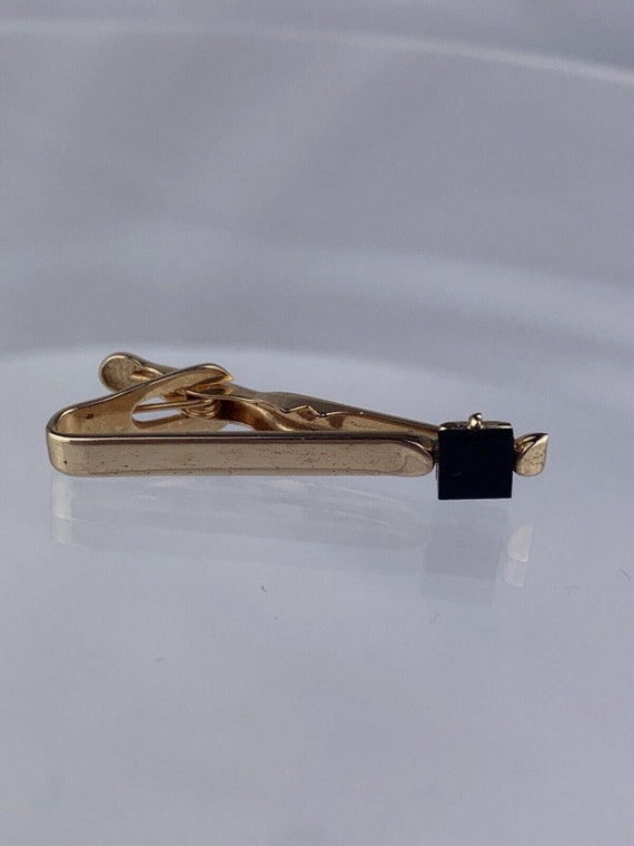 Simple Black Obsidian Glass Gold Plated Tie Clip … - image 6