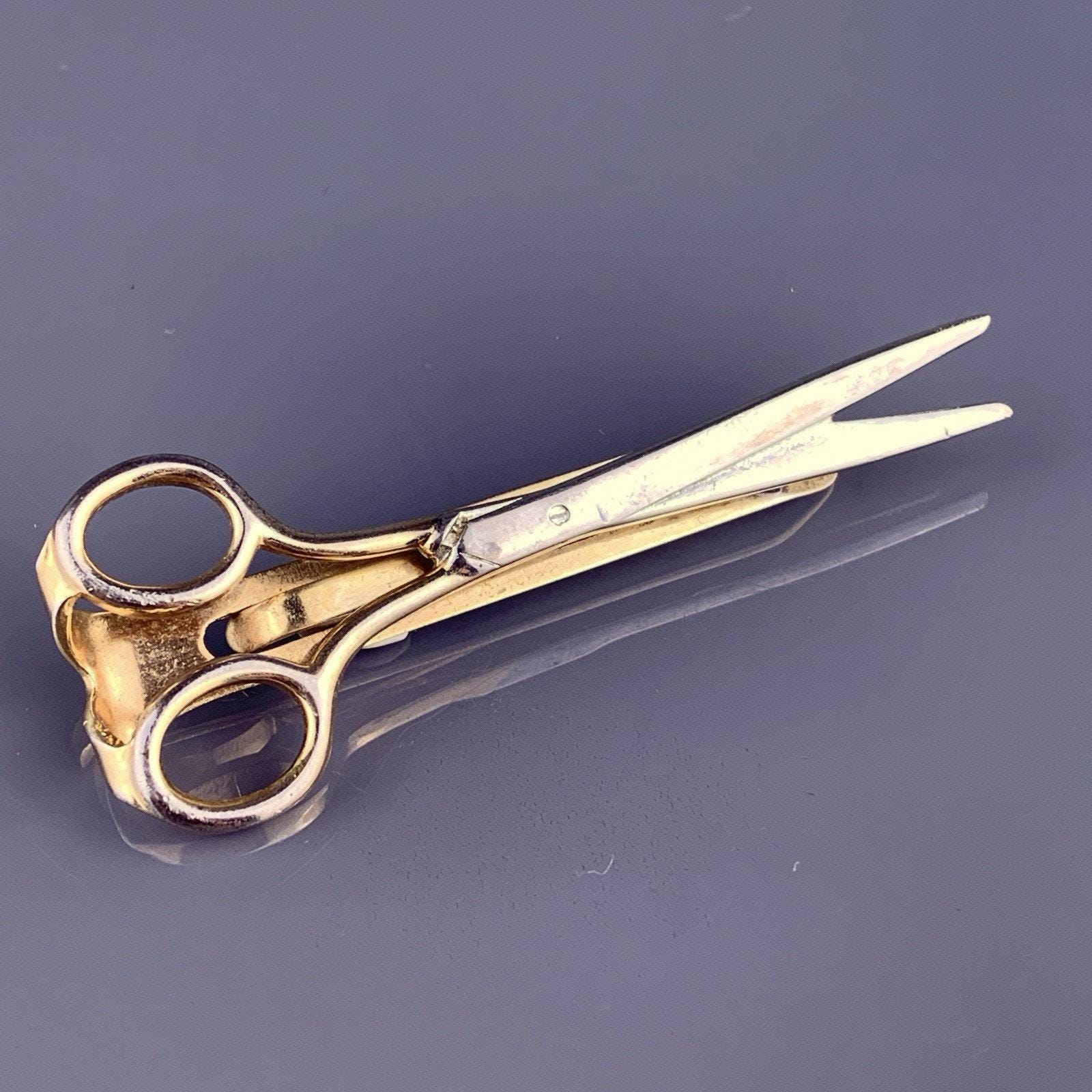 Set of 2 Vintage Gold Scissor Hair Barrette Scarf Clip Hair Sewing Collector Vintage Jeri Lou Scarf Clip 2 Inch Gold Color Metal Blue  main image 3