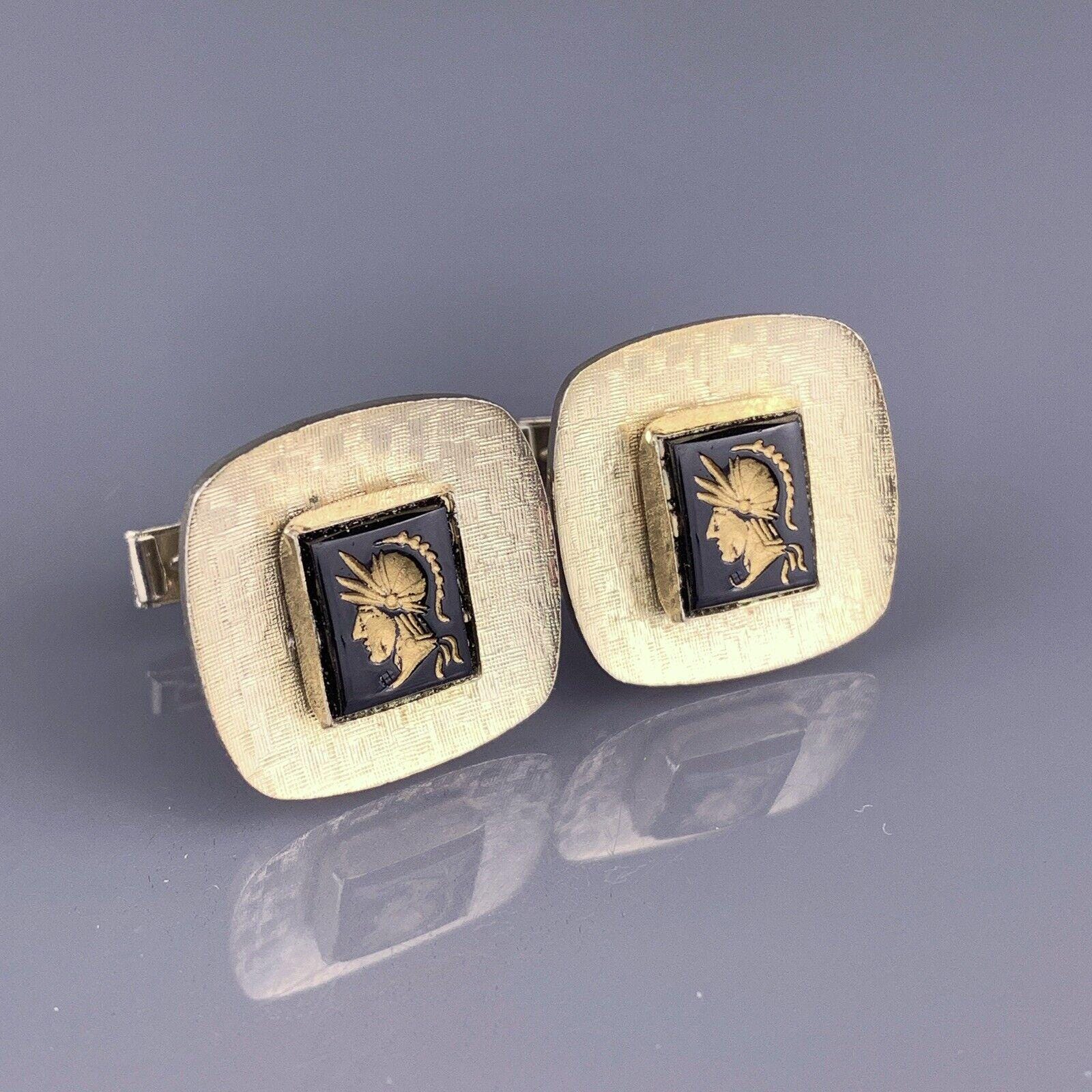 Boutons De Manchette Vintage Guerrier Grec/romain Par ANSON - Occasion, Métal Mixte Noir