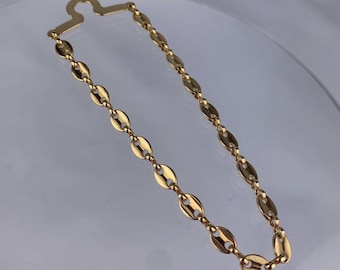 Button Hook 10k Gold Plate Flat Anchor Chain Tie Bar 1.25” Skinny Vintage
