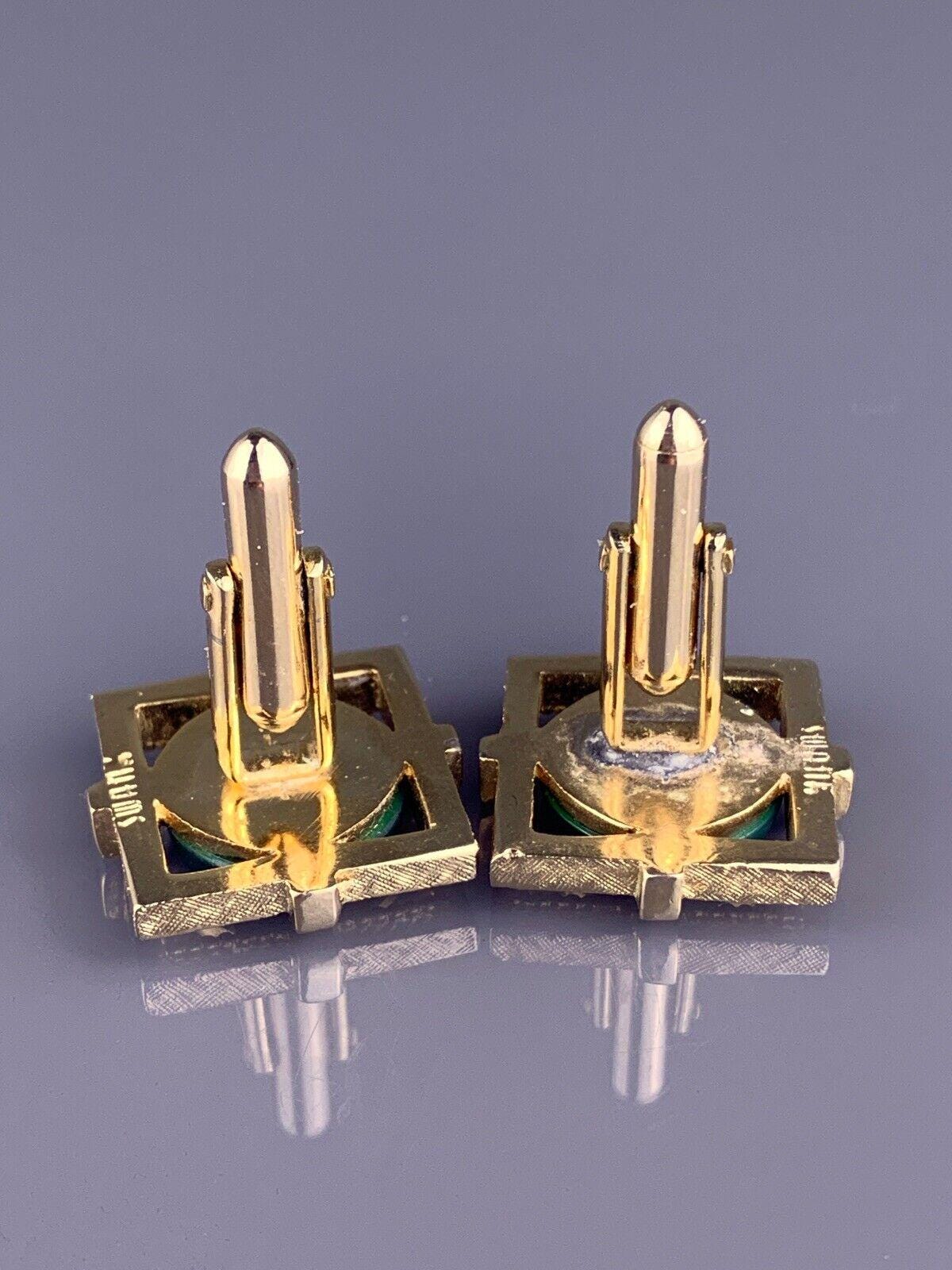 ヴィンテージ☆ ☆カフス☆925S刻印☆ストーン☆グリーン グリーン ジェイド ネフライト ストーン カフスボタン ゴールド メッキ