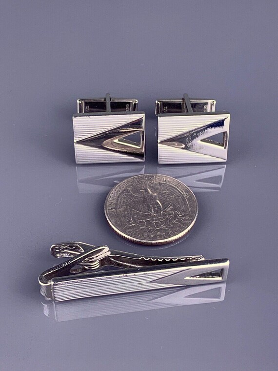 Modernist Open Triangle Lines Cufflinks Tie Clip … - image 5