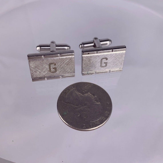 G Initial Monogram Cufflinks Block Letter Silver … - image 4