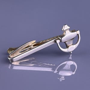 Door Knocker Tie Clip Bar Silver Tone Articulated Simple Hickok Vintage