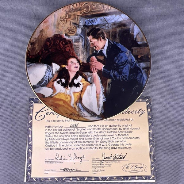 Gone with Wind Plate Scarlett Rhetts Honeymoon 1990 Anniversary Series COA Box