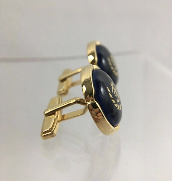 Ginza WAKO Anchor Cufflinks | Gold Vermeil Blue E… - image 4