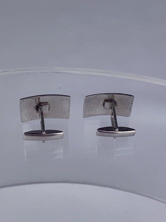 Simple Etched Sterling Silver Cufflinks Curved Fa… - image 3