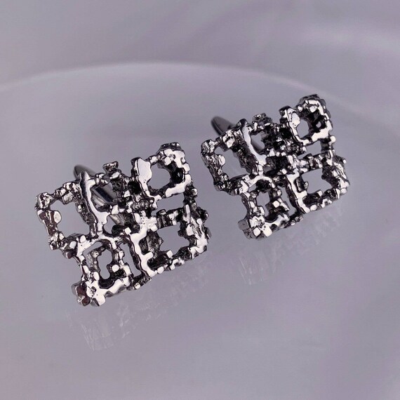 Brutalist Interlocking Squares Cufflinks Silver T… - image 1