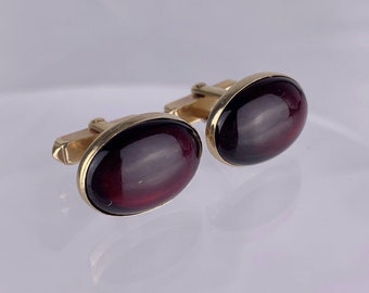 Oval Red Lucite Gold Tone Cufflinks Acrylic Swank Vintage