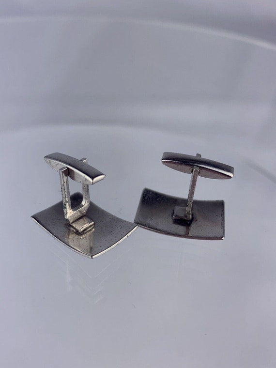 Simple Etched Sterling Silver Cufflinks Curved Fa… - image 8