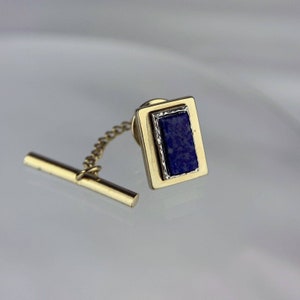 Blue Sodalite Gold & Silver Tone Tie Tack Pin Modern Style Vintage