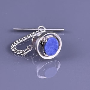 Oval Blue Sodalite Round Tie Tack Pin Silver Tone Vintage
