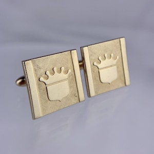 Simple Crown Shield Coat of Arms 12k Gold Plate Cufflinks Vintage